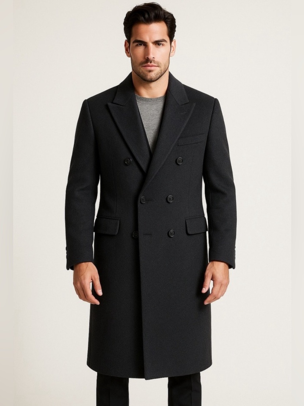 Men's Cashmere Blend Long Trench Coat Christian Aujard size 44